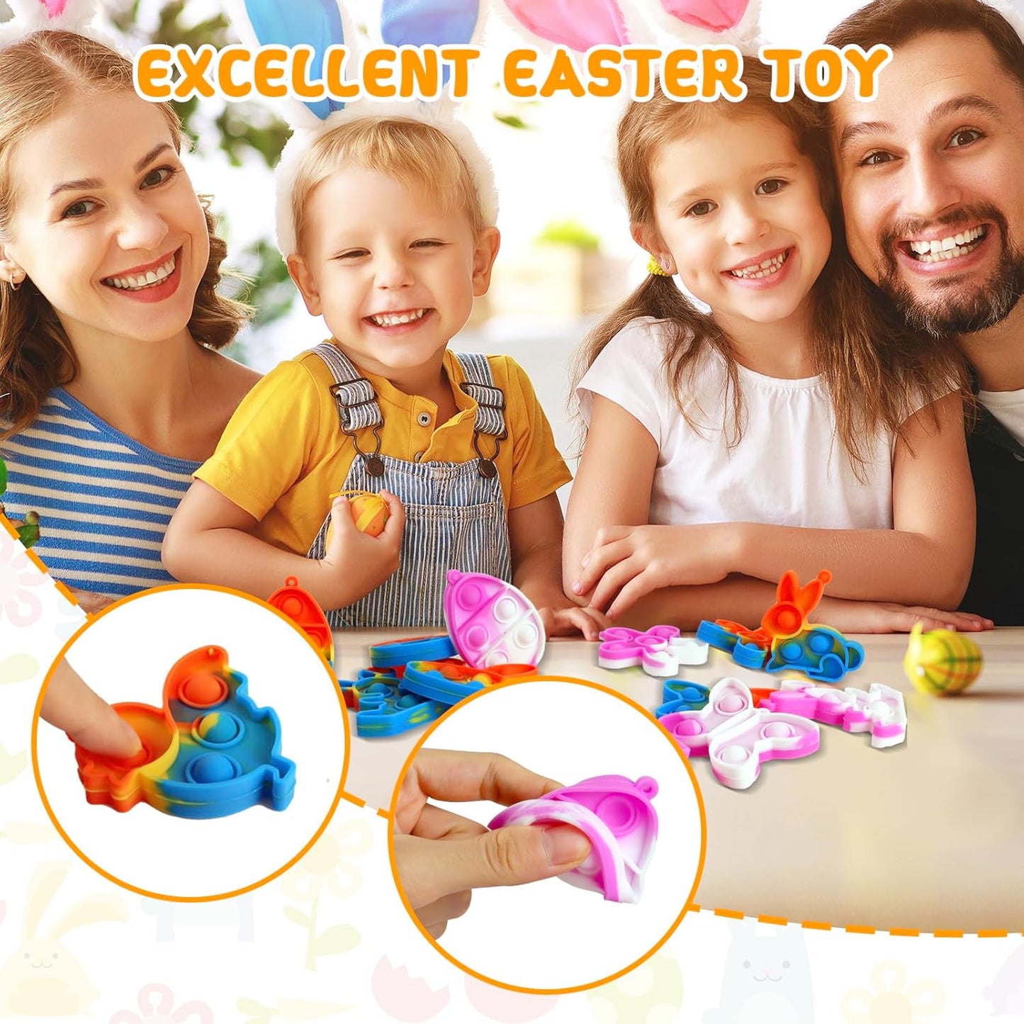 24Pcs Easter Pop Fidget Toys, Mini Easter Simple Pop Fidget Toys for Kids Boys Girls Toddlers Easter Basket Stuffers Gifts Egg Fillers Party Favors