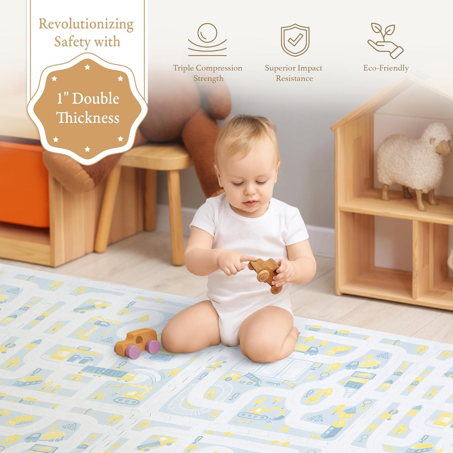 Premium Baby Foam Play Mats -Stylish Floor & Exercise Puzzle Mat for Toddlers & Kids- 6 Soft, Non-Toxic, Odorless, Peel-resistant Foam Tiles -6ft x 4ft -1"inch Extra-Thick, Pastel Blue Gray