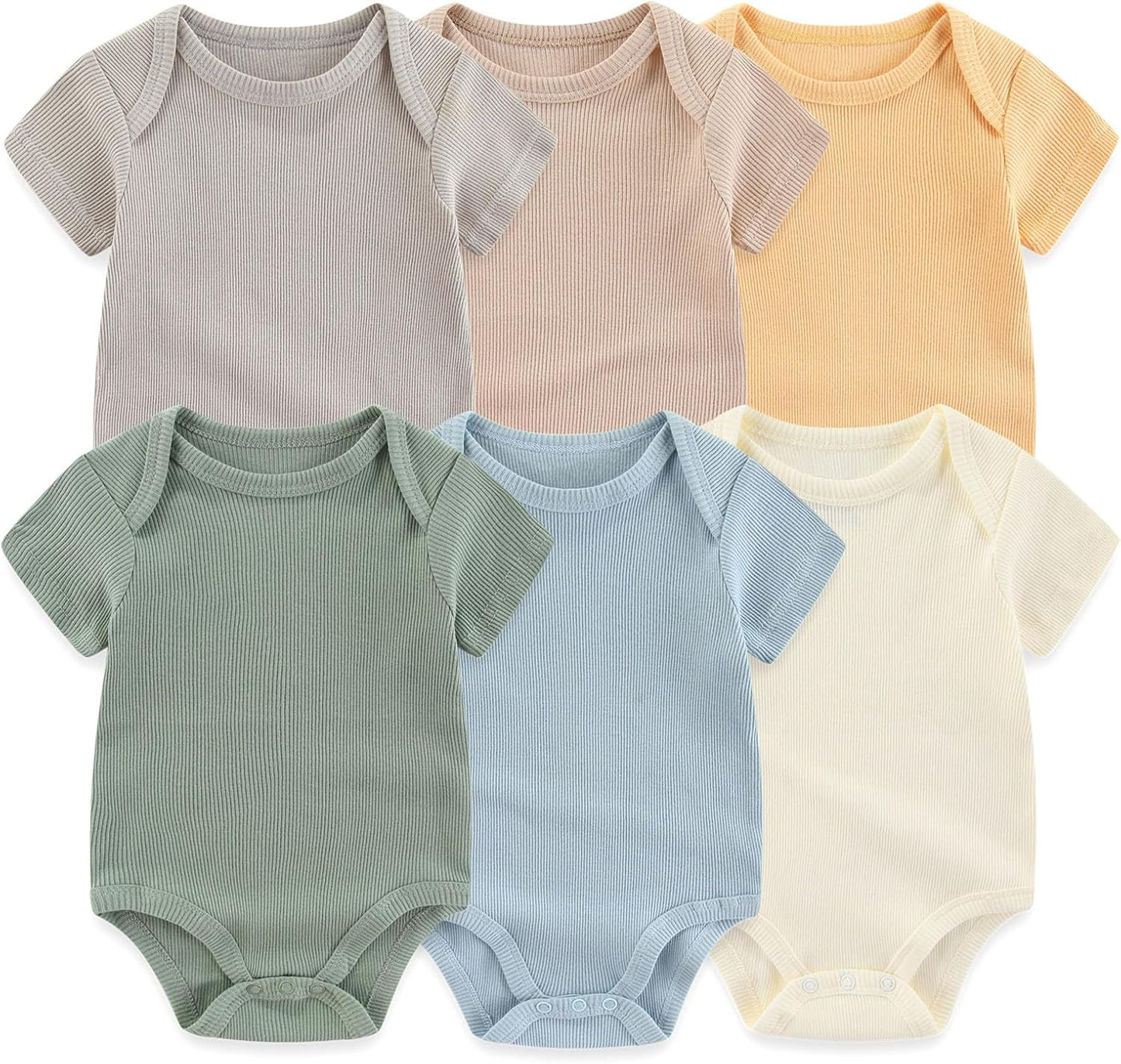Baby Bodysuit 6 Pack Soft Mixed Ribbed Short Sleeve Romper Infant Boy Girl Clothes Set