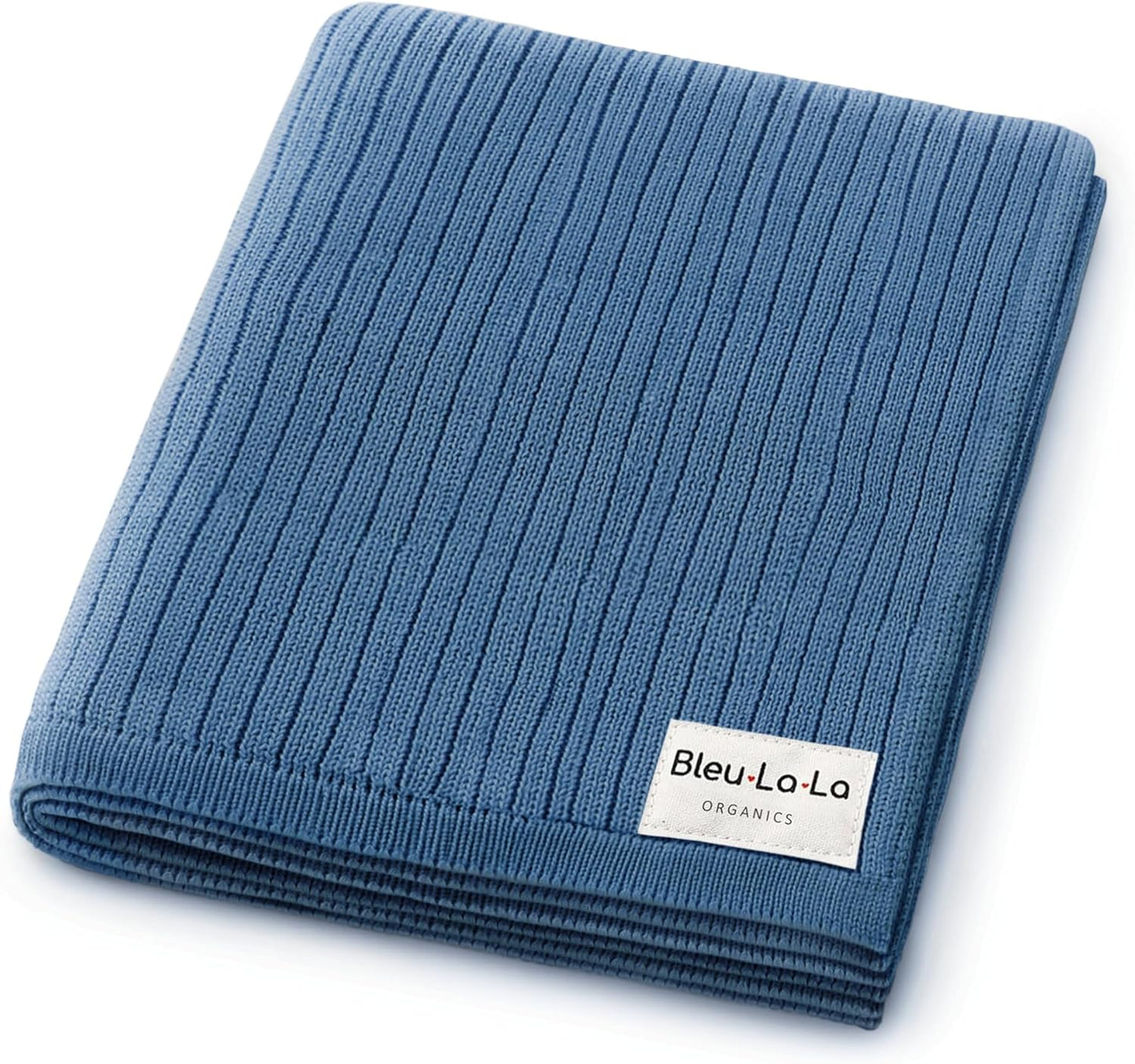 Organic Ribbed Swaddle Blanket for Boys & Girls - 100% Luxury Organic Soft Cotton Knit Warm Cozy Cuddle Stroller Crib Blanket for Newborns, Infants, & Toddlers (Denim Blue)
