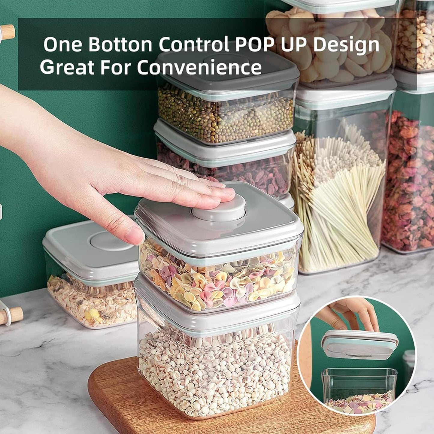 Pop Containers with Lids - Stackable Airtight Food Storage Kitchen Pantry Storage Containers for Snacks Candy Salt Herbs Spices BPA-Free (520ml*4)