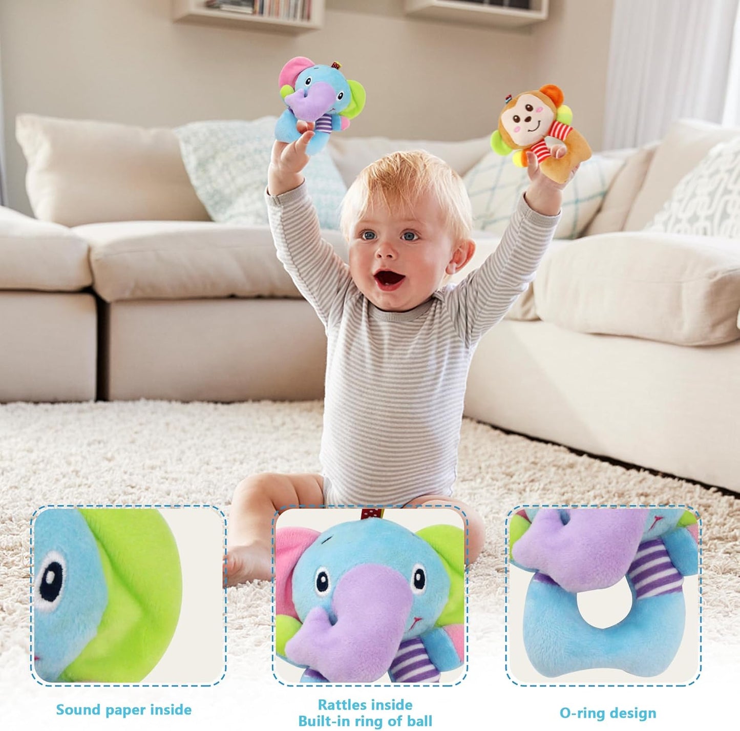 BLOOBLOOMAX Sock rattles for Babies 0-24 Months Baby Animal Foot Finder Educational Toys