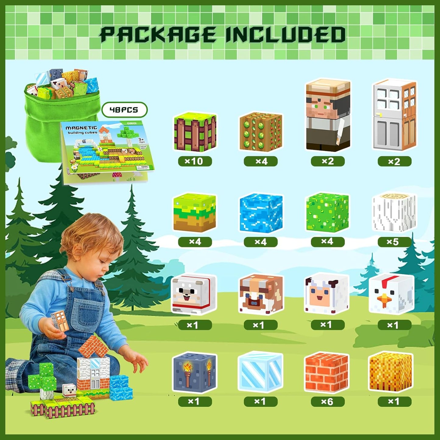 Magnetic Blocks,Creative Building Toys for Kids, STEM Sensory Toys for Ages 3-5, 5-7, 8-13, Christmas Birthday Gifts for Boys & Girls