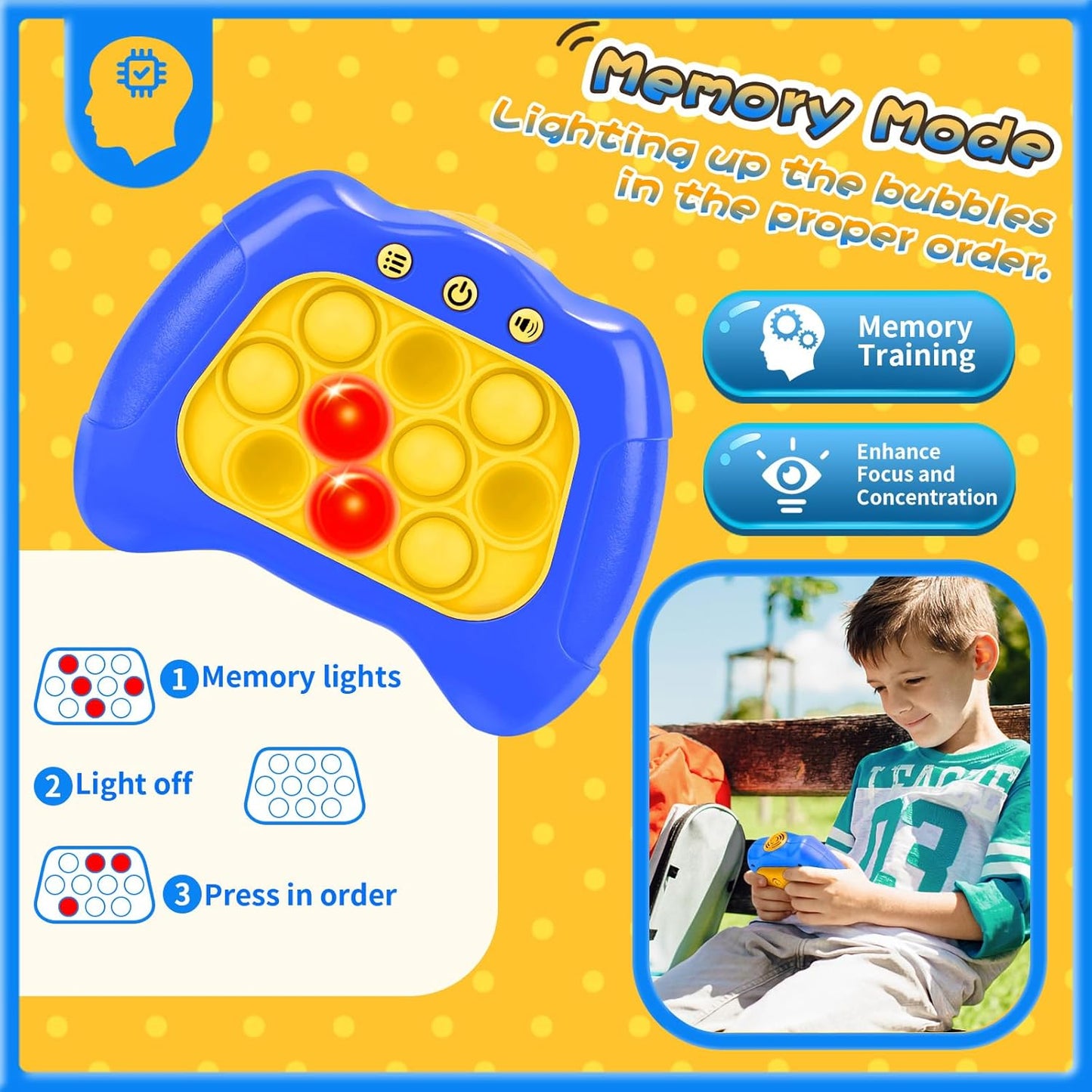 Fast Push Bubble Game, Light-up Pop Game Fidget Toys for Kids and Adults, Electronic Handheld Quick Push Bubble Game, Stress Relief Toys for 6 7 8 9+ Year Old Boys & Girls (Dark Blue)