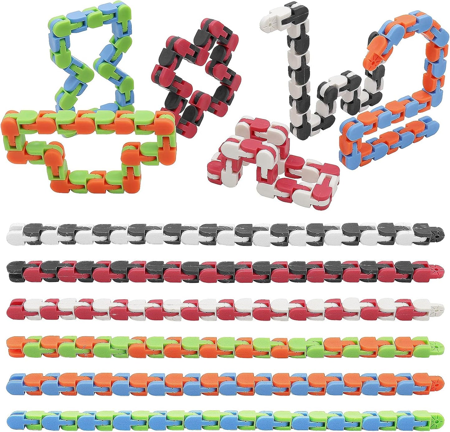 18 Pack Wacky Tracks Snap and Click Fidget Toys Finger Sensory Toys, 24 Links Snake Puzzles for Stress Relief, Party Bag Fillers, Party Supplies