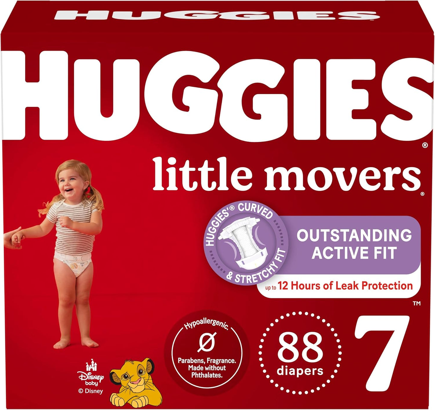 Huggies Size 7 Diapers, Little Movers Baby Diapers, Size 7 (41+ lbs), 88 Count (2 Packs of 44), Packaging May Vary