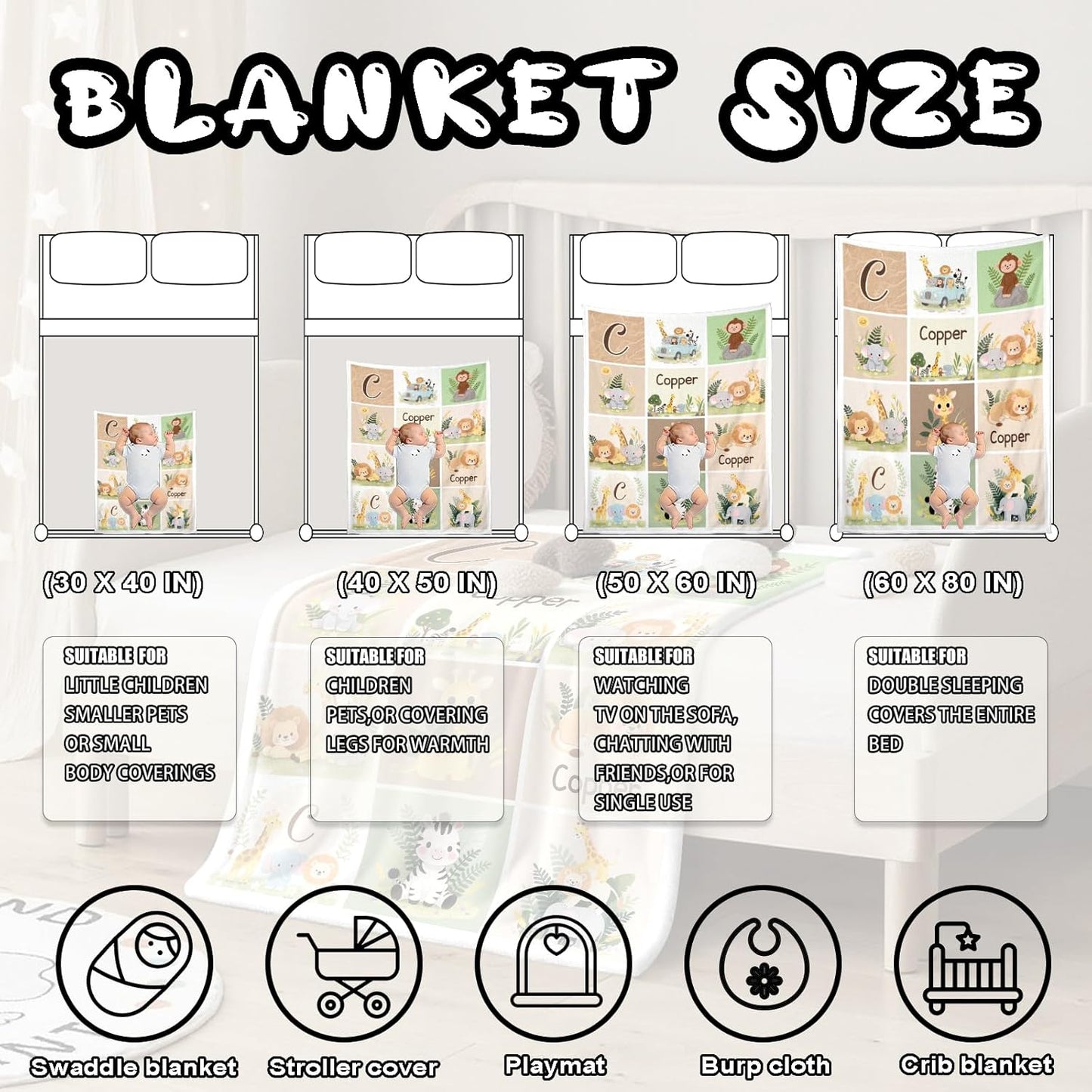 Ship Next Day, Personalized Baby Blanket – Printed in USA, Custom Baby Blanket for Boys & Girls, Baby Blanket with Name, Baby Shower, Easter, Christmas, Birthday Newborn & Toddler Gifts, Baby Gifts