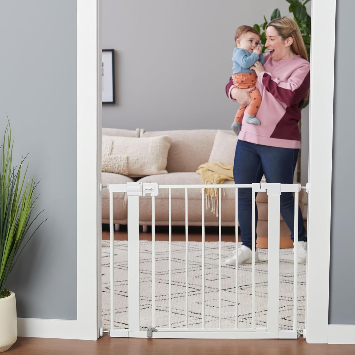 Safety 1st Easy Install Walk Thru Baby Gate for Doorways, Gate With Door, Dog Gates, Fits 29"-38", Easy Install 28" Tall, White