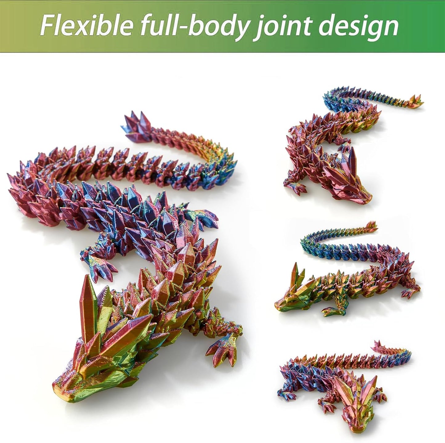 15 inches Dragon with egg,Red-Yellow-Blue Dragon toy,Articulated Crystal Dragon,Fidget toy cool