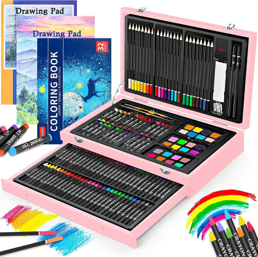 iBayam Arts and Crafts Gifts for Kids 6-14 Year, Teens Girls Christmas Gifts, 150-Pack Art Set Kits with 2 Sketch Pads, Coloring Book, 24 Colored Pencils, 24 Oil Pastels, 24 Watercolor, 60 Crayons