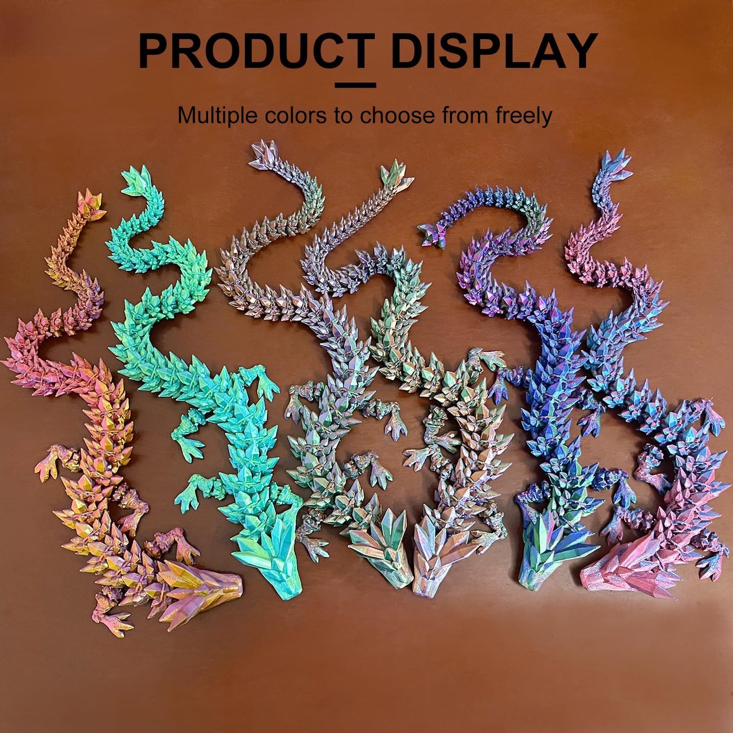 3D Printed Dragon with Dragon Egg 16.5'' Articulated Dragon Crystal Dragon Fidget Dragon Egg Toys Executive Desk Toys (Green Purple Copper, Dragon & Egg)