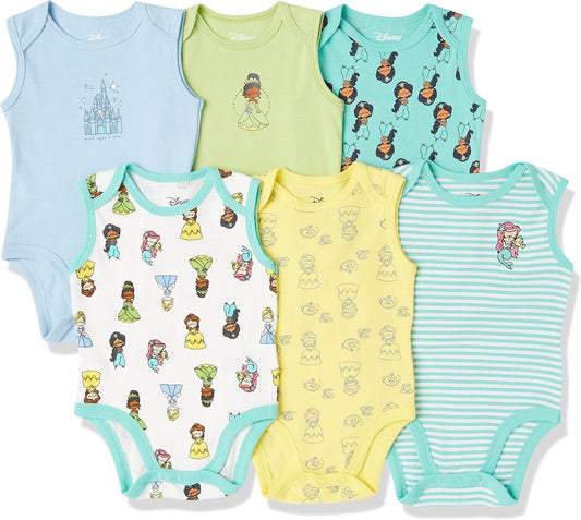 Amazon Essentials Disney | Star Wars | Princess Baby Girls' Sleeveless Bodysuits, Pack of 6