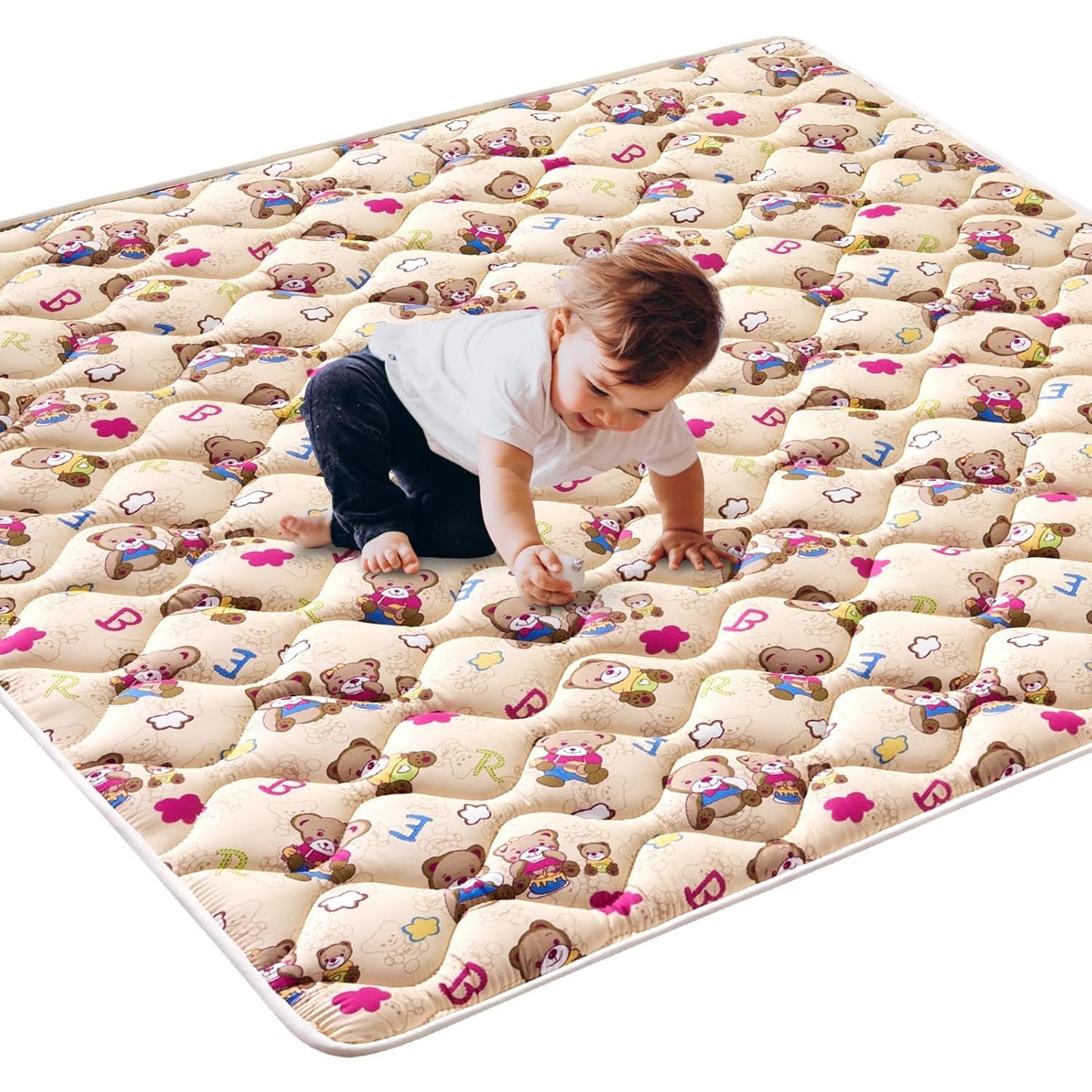 Vibe Bear High-Density Foam Baby Play Mat, 50x50 Inches Thicken One-Piece Comfortable and Soft Baby Playmat, Non Slip Washable Floor Mat for Infants, Toddlers