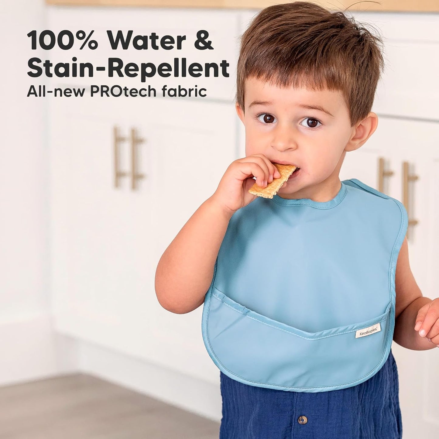 3-Pack Waterproof Baby Bibs for Eating - Lightweight Toddler Feeding Bibs with Large Food Catcher, Mess Proof, Food-Grade Baby Eating Essentials, Easy to Put On & Clean (Basics)