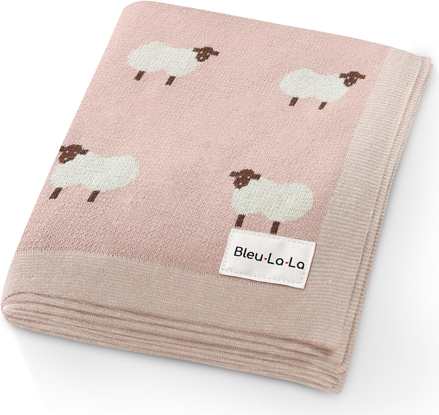 Luxury Knit Baby Receiving Blanket - 100% Cotton Soft Cozy Lightweight Receiving Swaddler Crib Stroller Blanket for Shower Gift Registry for Newborns Infants Toddlers (Sheep - Light Pink)