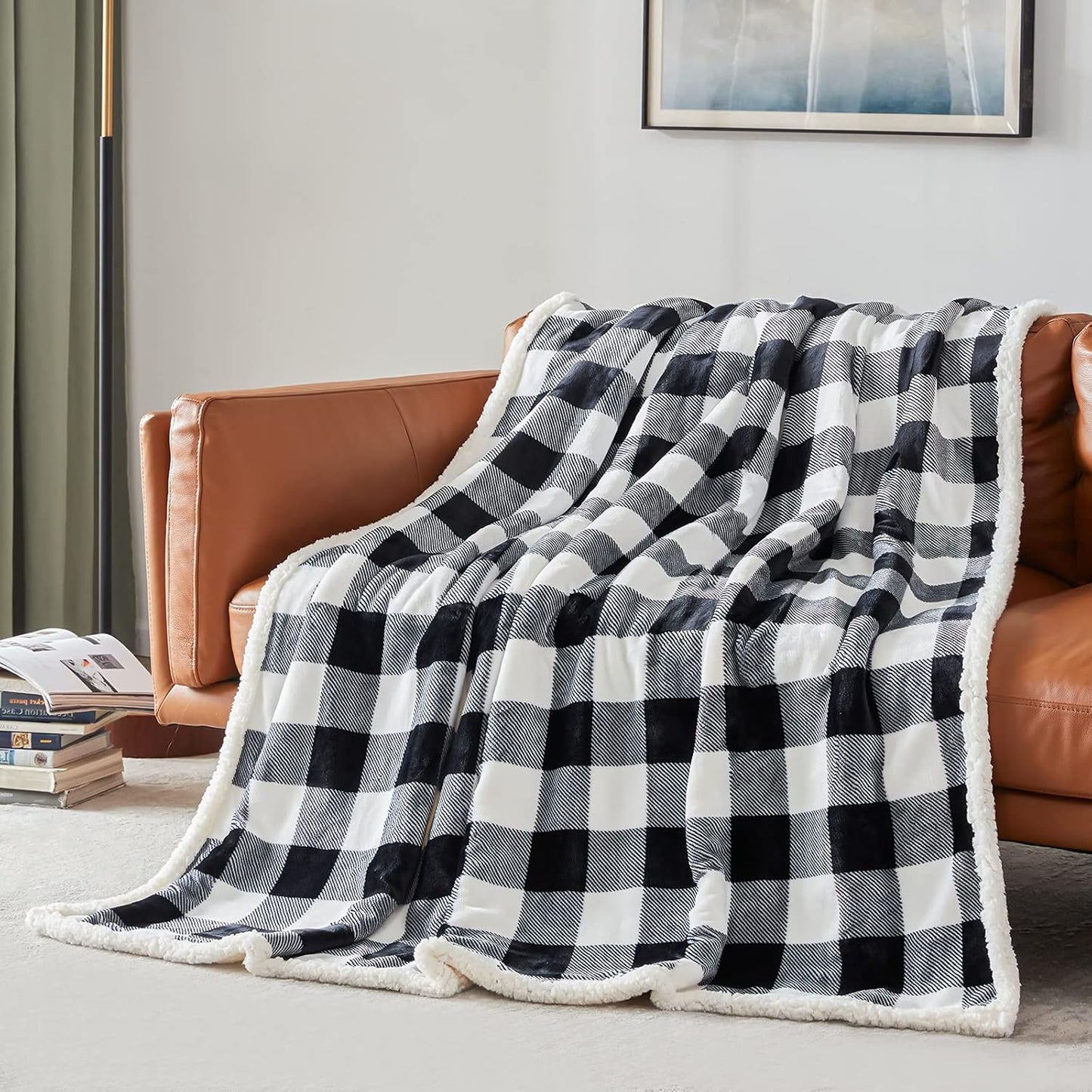 Touchat Sherpa Plaid Twin Blanket 60" X 70", Fuzzy Fluffy Soft Cozy Throw Blanket, Twin Size Plush Fleece Flannel Plush Microfiber Blanket for Couch Bed Sofa (Black)