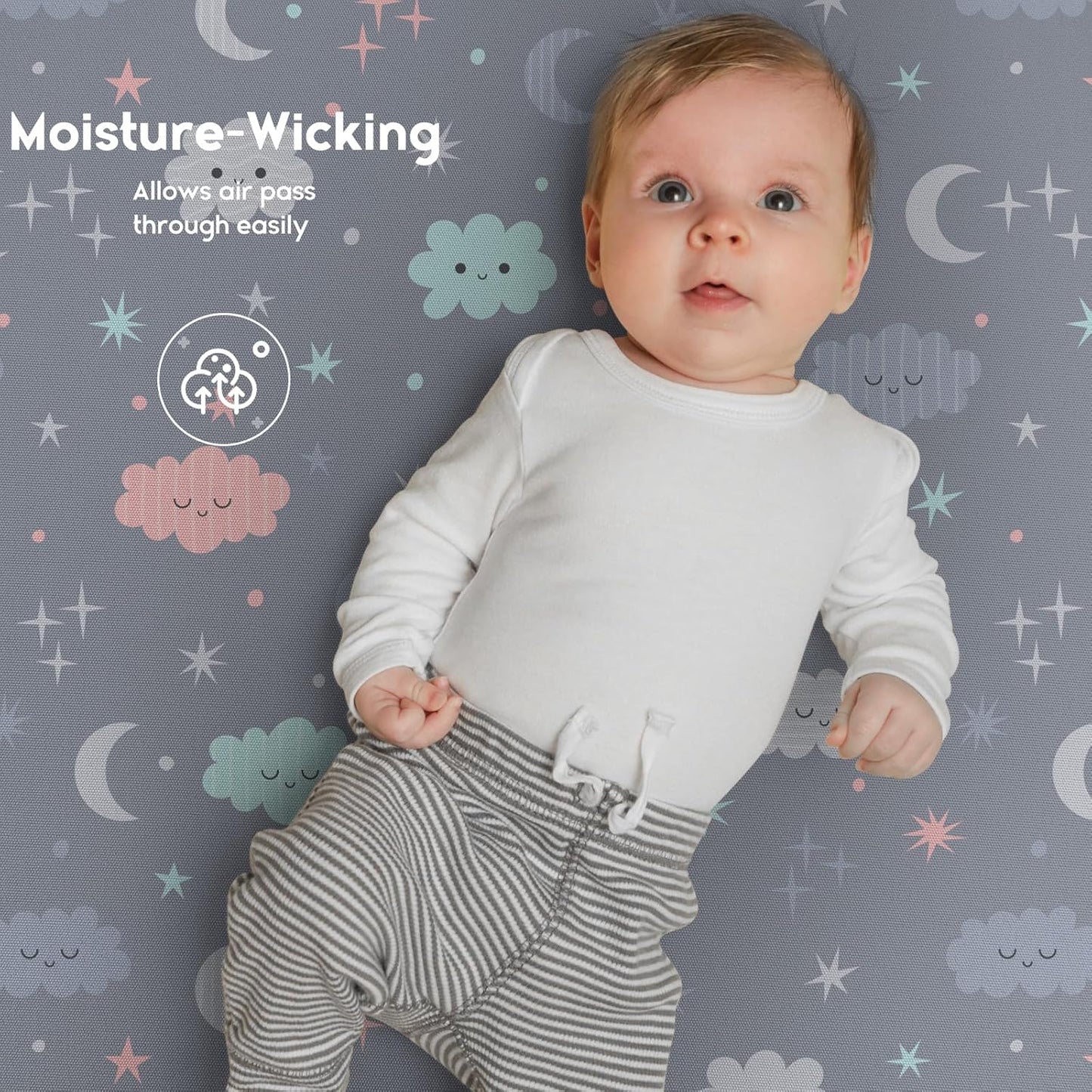 Yoofoss Pack and Play Sheets Fitted, Mini Crib Sheets 2-Pack for Pack N Play Mattress, Stretchy Playard Sheet, Soft and Breathable (Cloud)