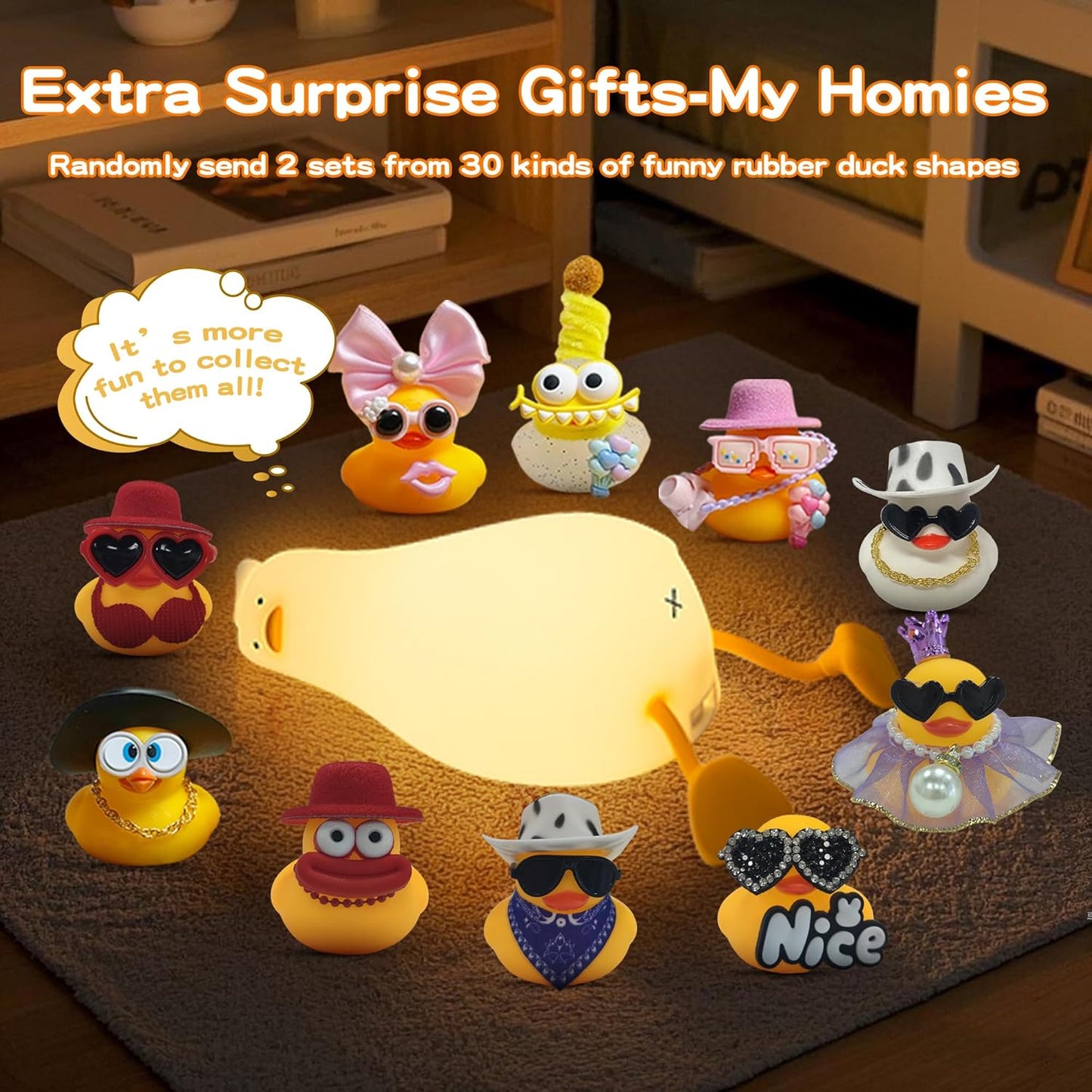 Lying Flat Duck Silicone Night Light, Cute Ducky Lamp with Gifts,Squishy Animal Nursery Nightlight, Dimmable/Rechargeable Portable Bedside Touch Lamp for Breastfeeding,Baby Adults Kids Room Decor