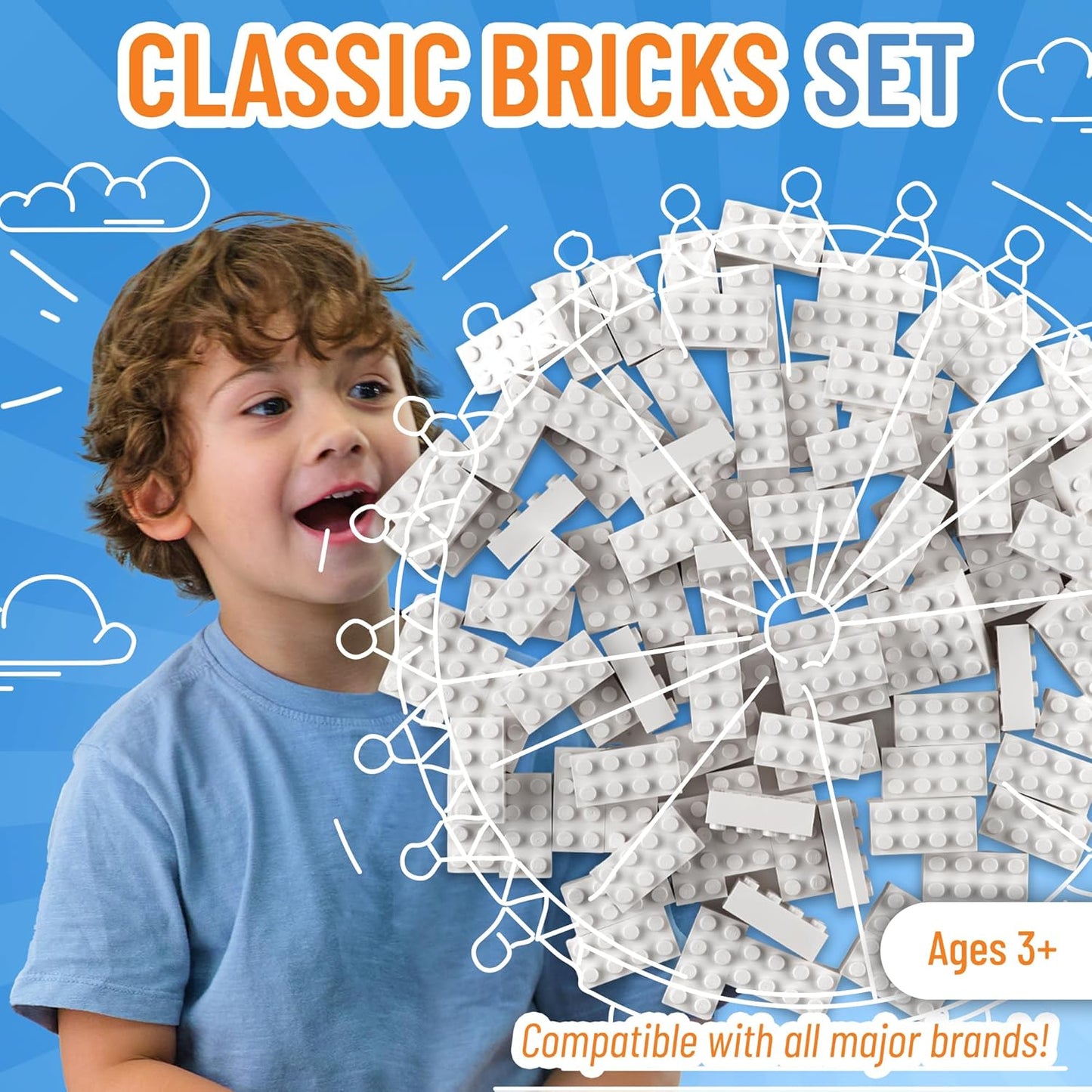 Strictly Briks Classic Bricks Starter Kit – 96 White 2x4 Building Blocks – Creative Set for Kids Ages 3+ – 100% Compatible with Major Brick Brands