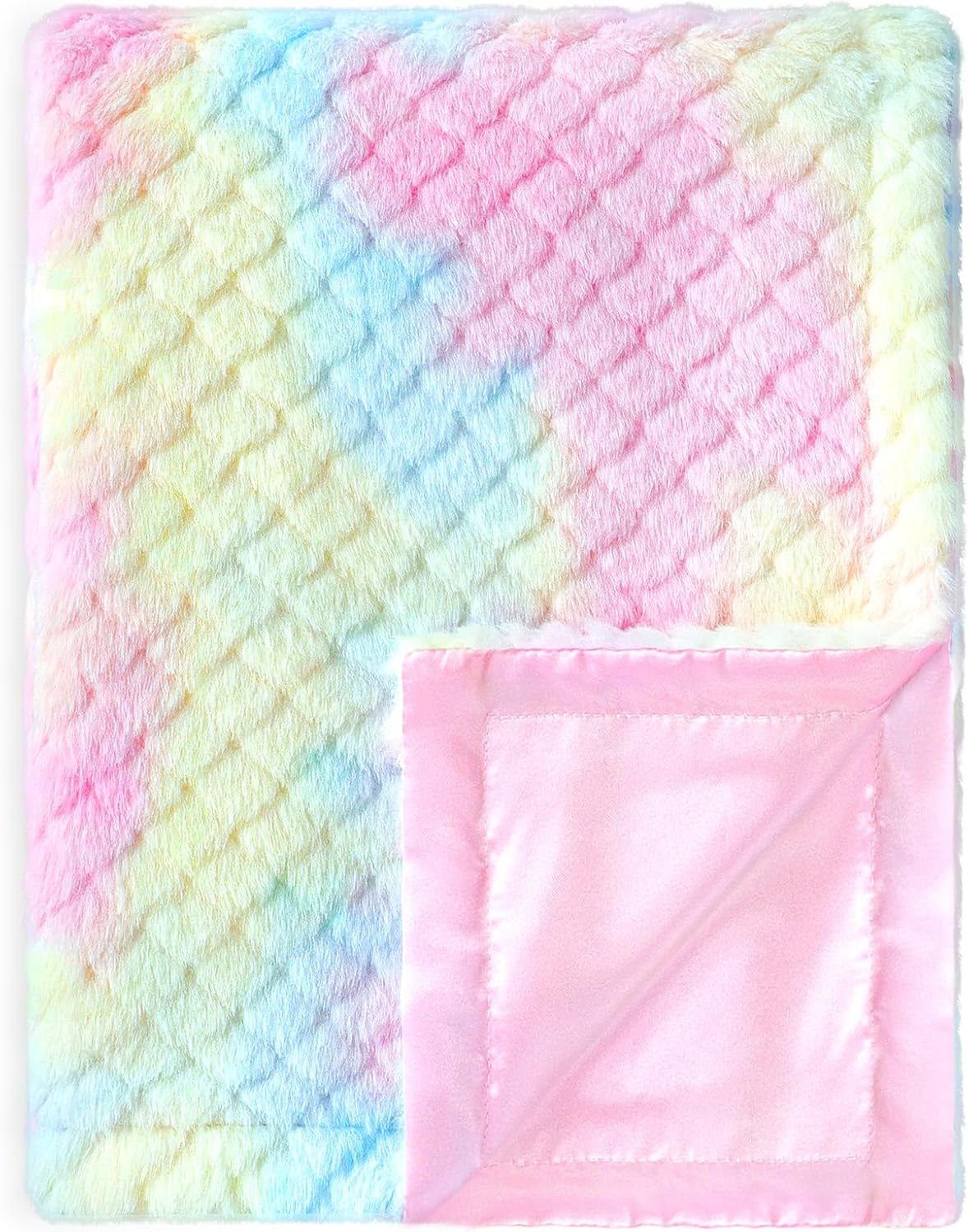 Baby Blanket for Girls Tie Dye Rainbow Fleece Fluffy Fuzzy Blanket with Soft Luxury Silk Silky Backing for Toddler Nursery Travel Home Decor 30 x 40 Inch