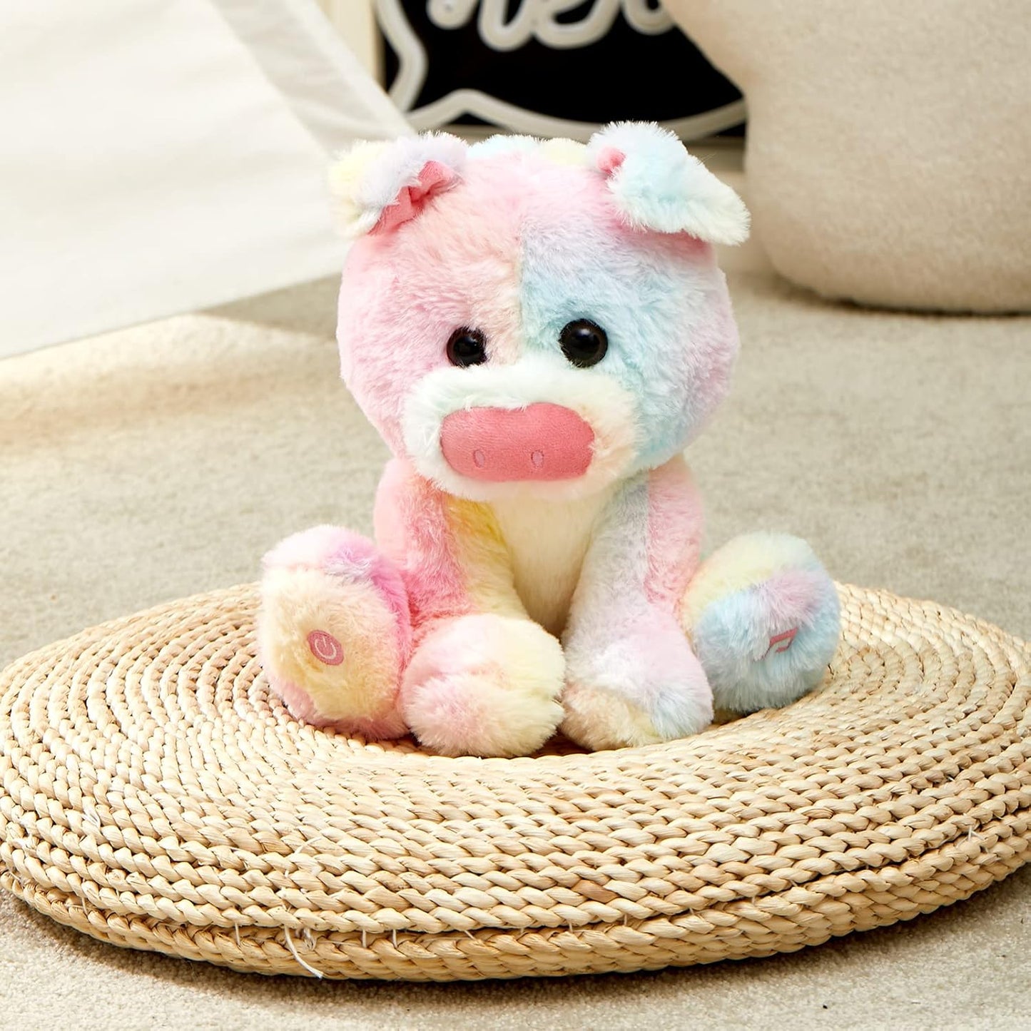 Glow Guards 12''Musical Light up Rainbow Pig Stuffed Animal,LED Singing Soft Piggy Farm Animal Plush Toy with Night Light&Lullaby,Ideal Gifts Birthday Children's Day Hoilday for Toddler Kids