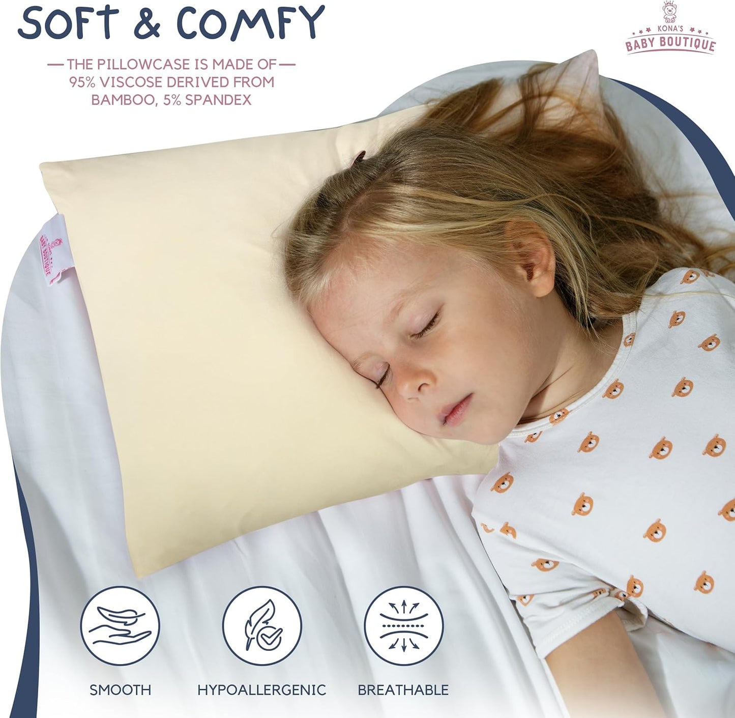 Creamy Yellow - Kona's Perfect Toddler Pillow with Softest Toddler Pillowcase - 13 x 18 inch Toddler Pillow - Toddler Pillow 2 Year Old, Toddler Pillow 3 Year Old