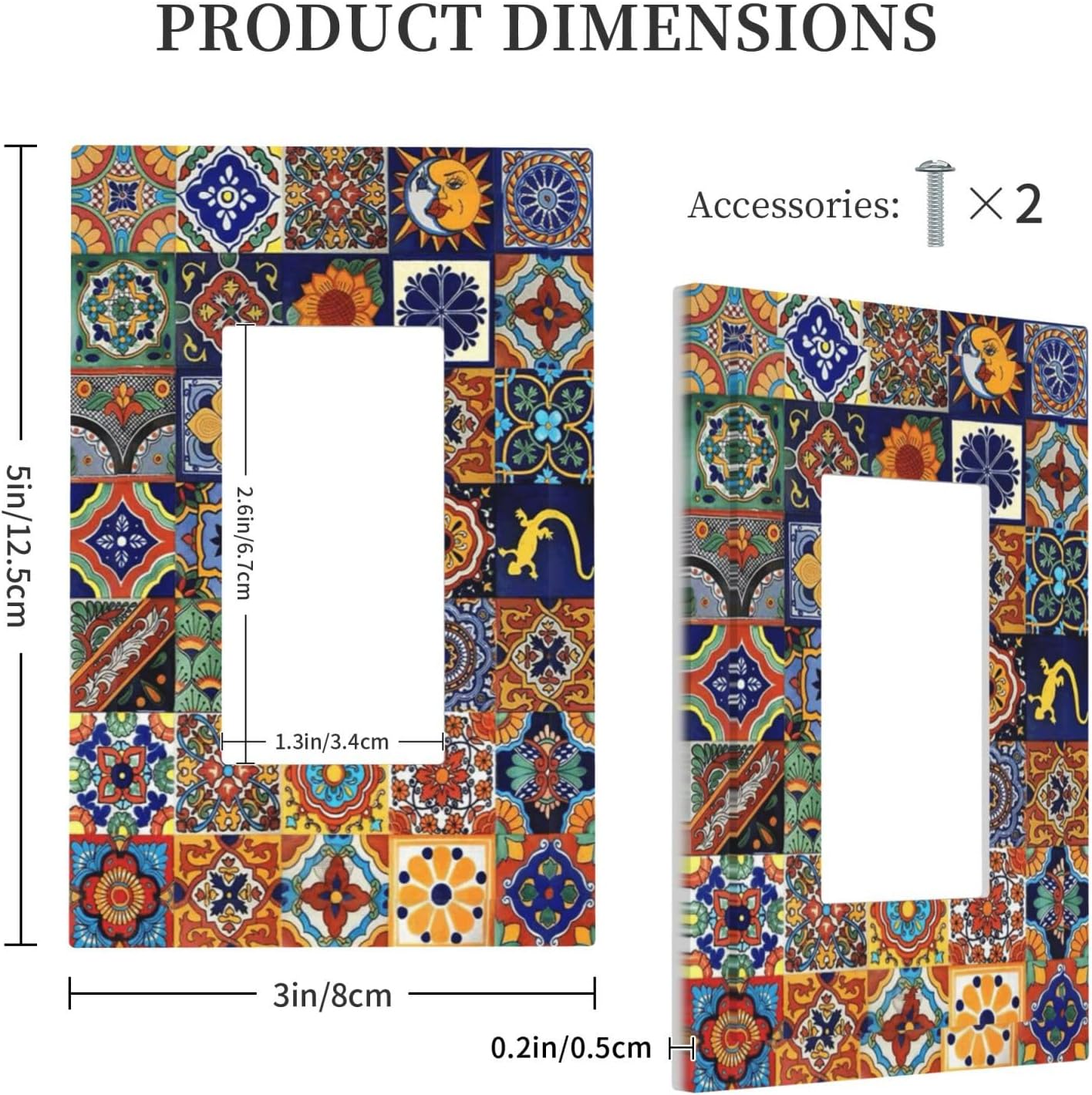 Talavera Mexican Tiles Traditional Color Decoration Print Decorative Outlet Covers 1 Gang Single Rocker Light Switch Cover Plate Wall Plates GFCI Faceplate for Kitchen Bathroom Decor