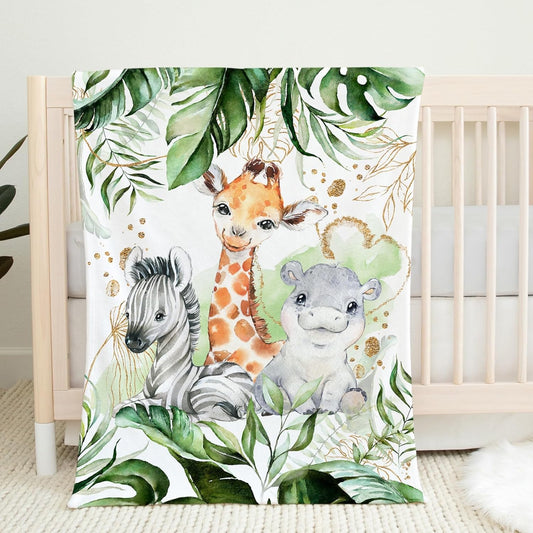 UNIQUE Safari Ultra Soft Fleece Baby Blanket 30x40in, Cute Zebra Hippo Giraffe Baby Blanket, Gender Neutral