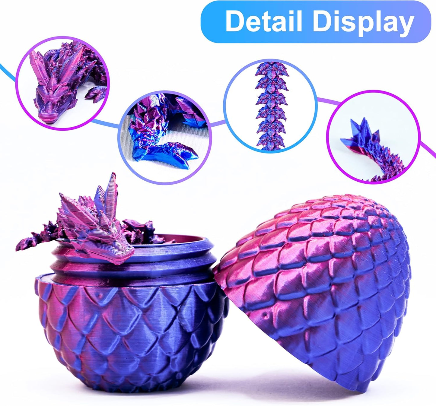 3D Printed Dragon Eggs with Drgon Inside,Articulated Crystal Dragon Toys for Kids Home Decor, Executive Dragon Fidget Desk Toys (Lser Purple)
