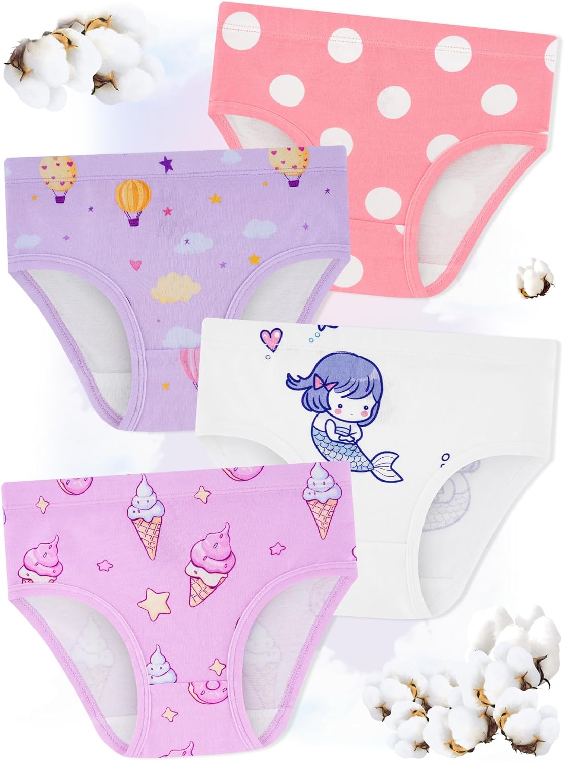 Girls' Underwear,Soft Cotton Tagless Panties for Toddlers' & Little Kids' Comfort,Breathable Briefs,8-Pack