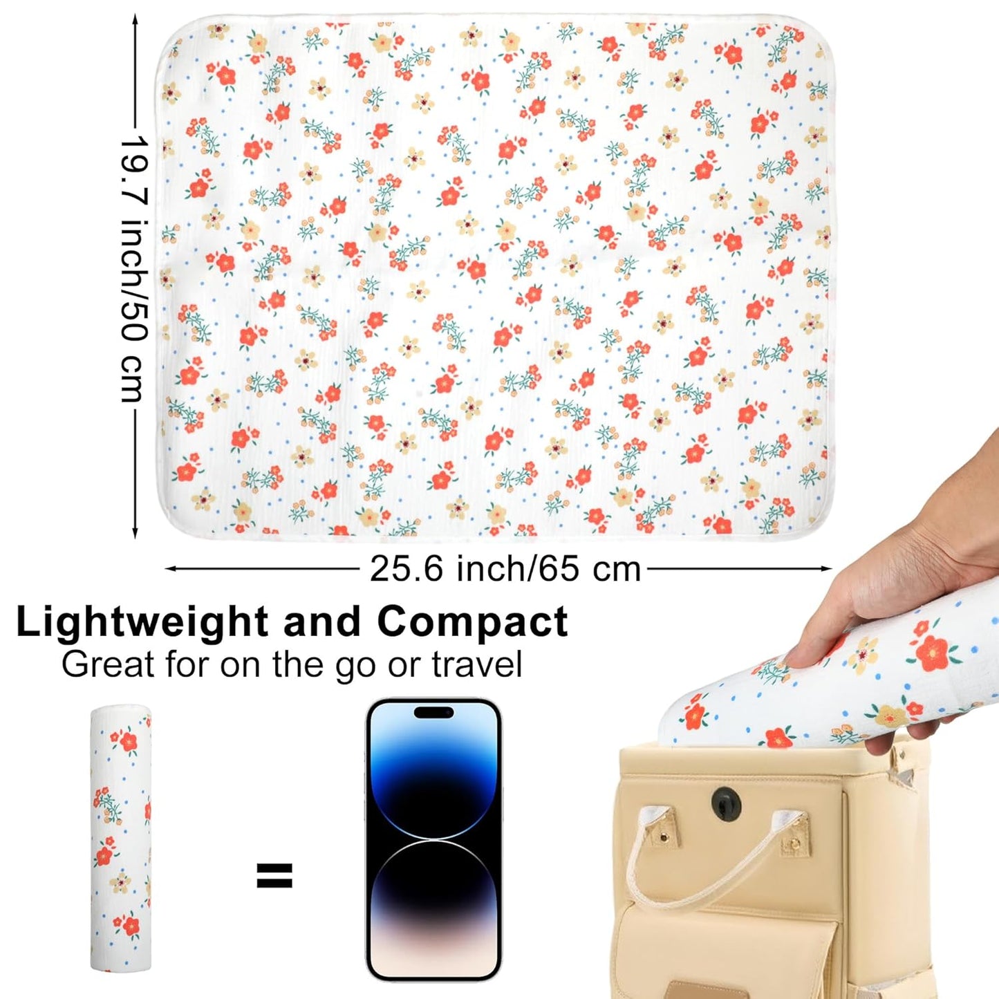 Baby Diaper Changing Pad, 19.7"x25.6" Waterproof Changing Pad Liners with 100% Muslin Cotton Front Top and Leather Back, Soft and Absorbent Portable Changing Mat for Travel, Changing Station