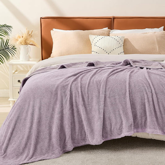 EMME Muslin and Fleece Queen Blanket Reversible - 80"*90" Lavender Soft Warm Throw Blankets for Couch Bed Picnic Travel Bed