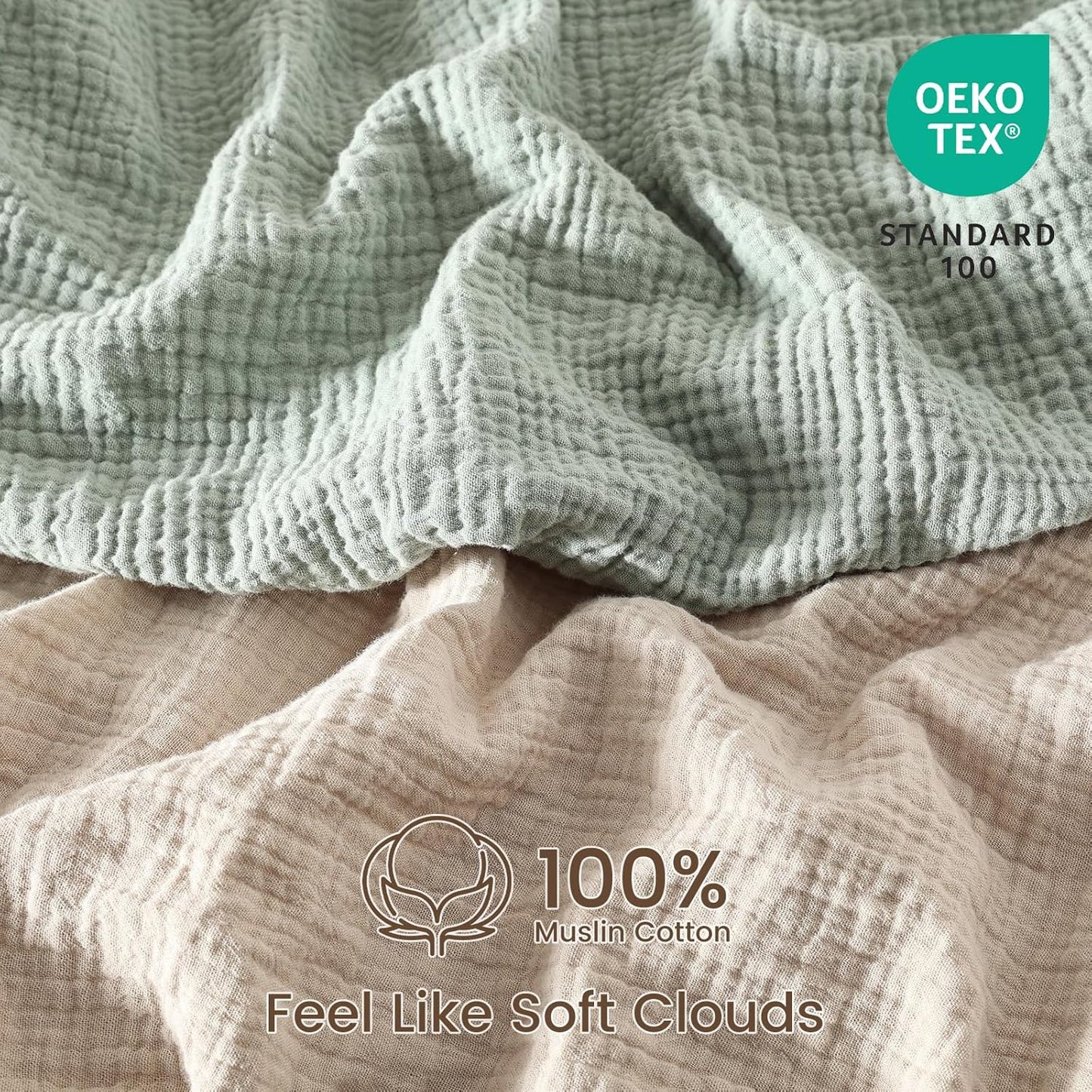 david's kids Muslin Crib Sheets for Boys Girls, 2 Pack 100% Cotton Soft Breathable Fitted Baby Sheet Set, 28x52 Inch Fits Standard Crib and Toddler Mattresses, Oat Milk & Sage Green