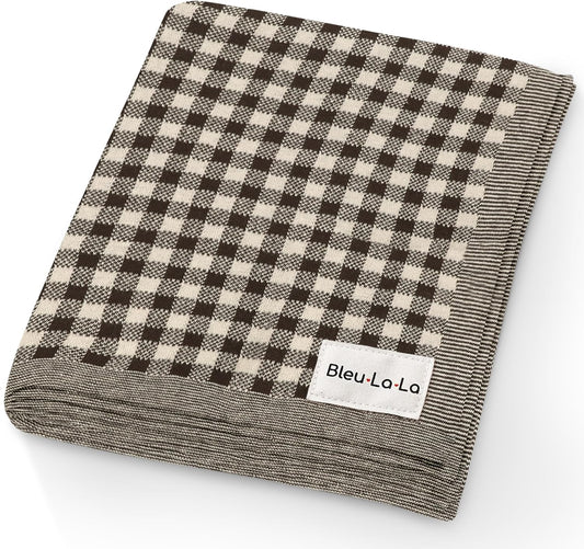 Checkered Baby Blanket for Baby Boys & Girls - 100% Soft Fine Cotton Quilt Receiving Swaddle Crib Stroller Nursery Bed Blanket Unisex Gender Neutral for Newborns Toddlers (Plaid - Mocha)