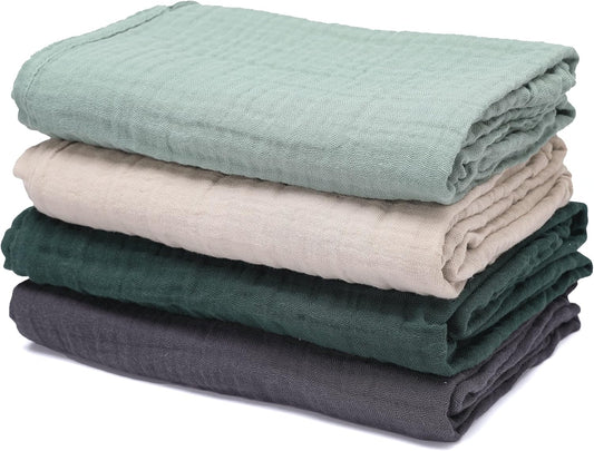 Baby Muslin Swaddle Blankets for Boys and Girls,4-Pack Breathable and Skin-Friendly,Wrap Soft Silky Cotton Muslin Swaddle Blankets/Atrovirens/Green/Apricot White/Grey…