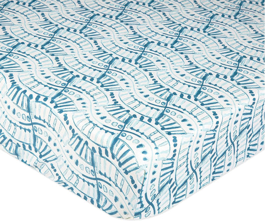 Crane Baby Soft Cotton Crib Mattress Sheet, Fitted Sheet for Cribs and Toddler Beds, Indigo Blue, 28”w x 52”h x 9”d