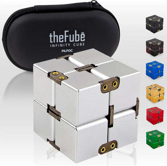PILPOC theFube Infinity Cube Fidget Desk Toy - Aluminum Infinite Magic Cube , Sturdy, Heavy, Relieve Stress and Anxiety, for ADD, ADHD, OCD (Silver)