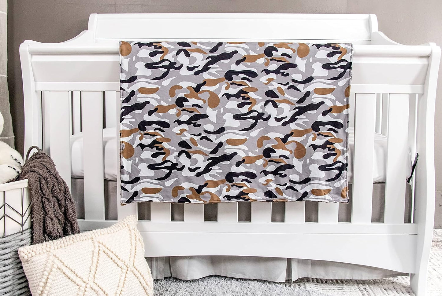 Top Tots Baby Blanket - Black and Grey Camo with Minky Dot, 38.5 x 29 Inch Brown