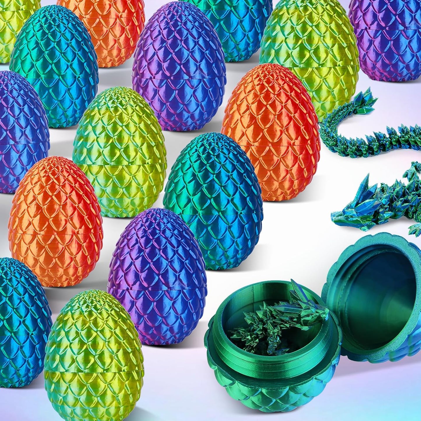 3D Printed Dragon Egg Toys, Easter Egg Crystal Dinosaur Eggs Fidget Toys with Movable Joints for Kids Adults Gifts (Green)