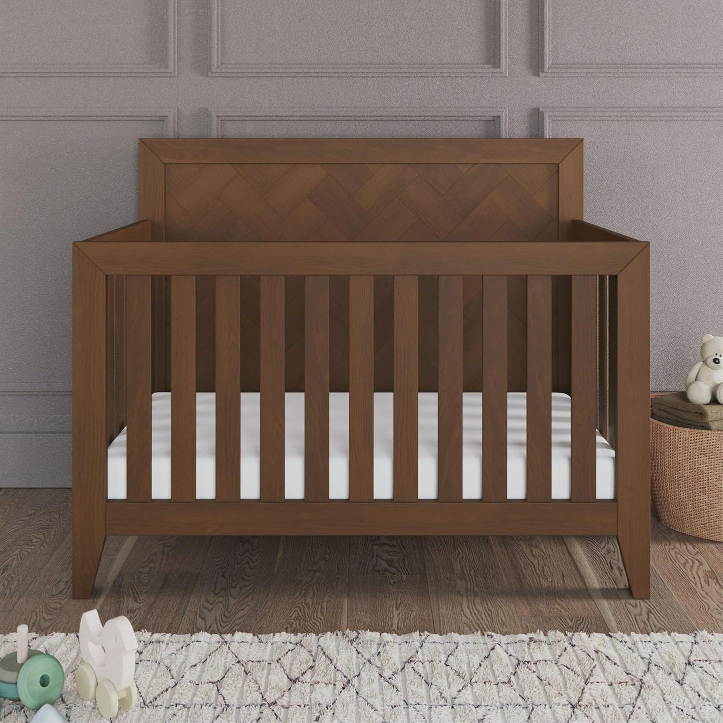 Child Craft Kieran 4-in-1 Convertible Crib, Baby Crib Converts to Day Bed, Toddler Bed and Full Size Bed, 3 Adjustable Mattress Positions, Non-Toxic, Baby Safe Finish (Toasted Chestnut)