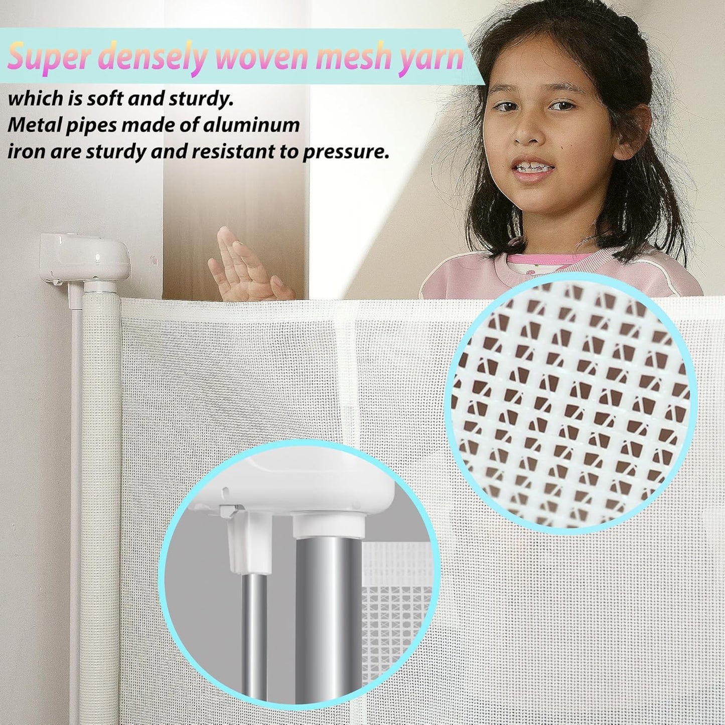 Retractable Baby Gates for Stairs, 55" Wide Baby Gate Dog Gate, 41" Tall Retractable Pet Gate for Doorways, Child Safety Gates Mesh Gate with Fiberglass Rods for Stairways, Hallways, Indoor/Outdoor