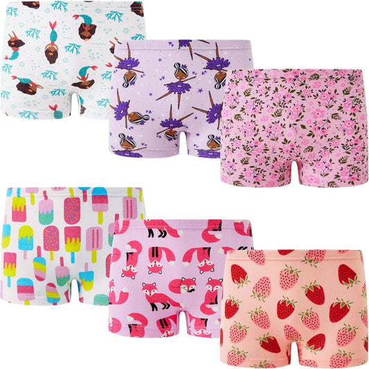 Cadidi Dinos Little Girls' Soft Cotton Underwear Kids Cool Breathable Comfort Panty Briefs Toddler Undies(Pack of 6)