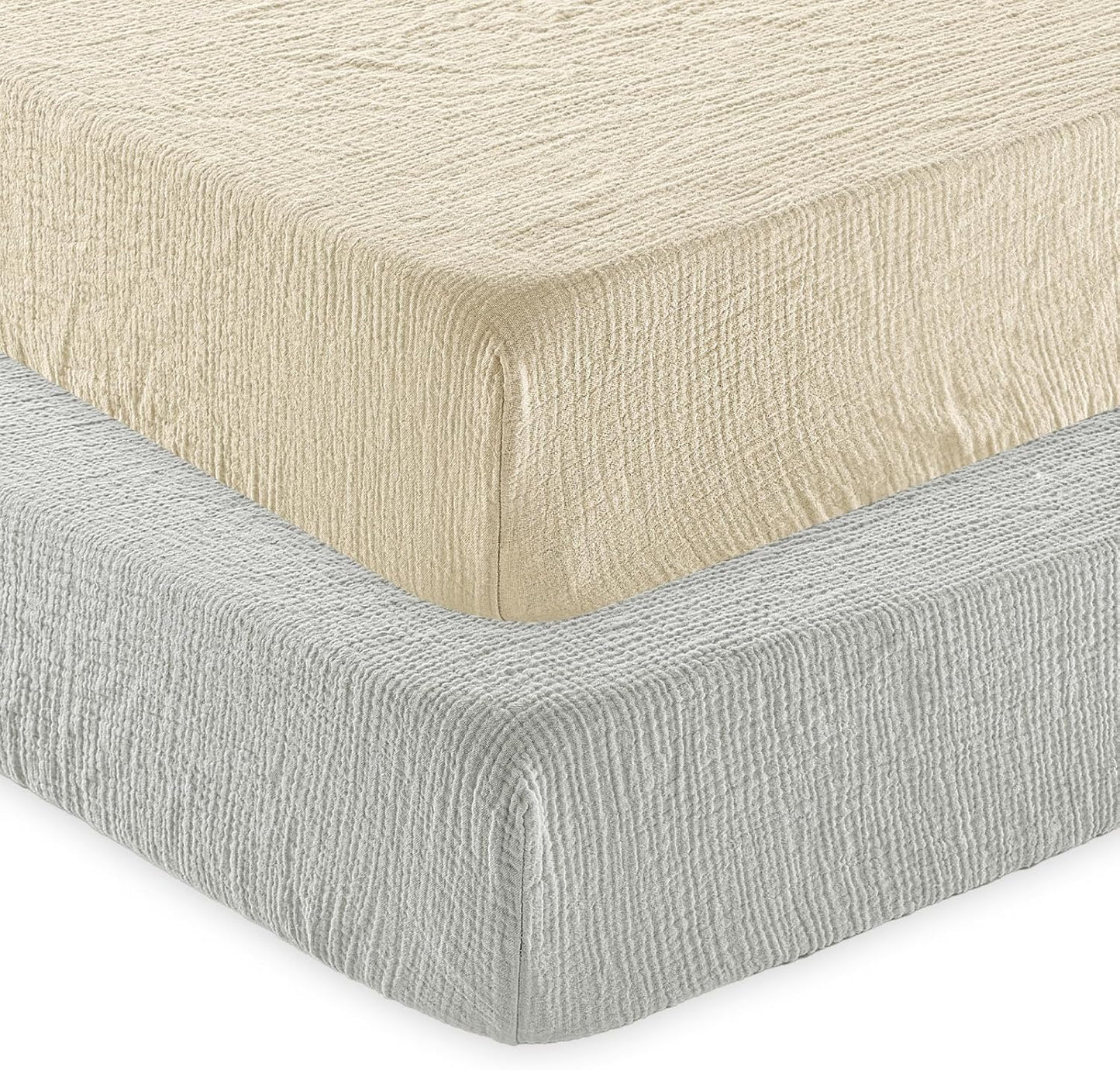 david's kids Muslin Crib Sheets for Boys Girls, 2 Pack 100% Cotton Soft Breathable Fitted Baby Sheet Set, 28x52 Inch Fits Standard Crib and Toddler Mattresses, Oat Milk & Light Gray
