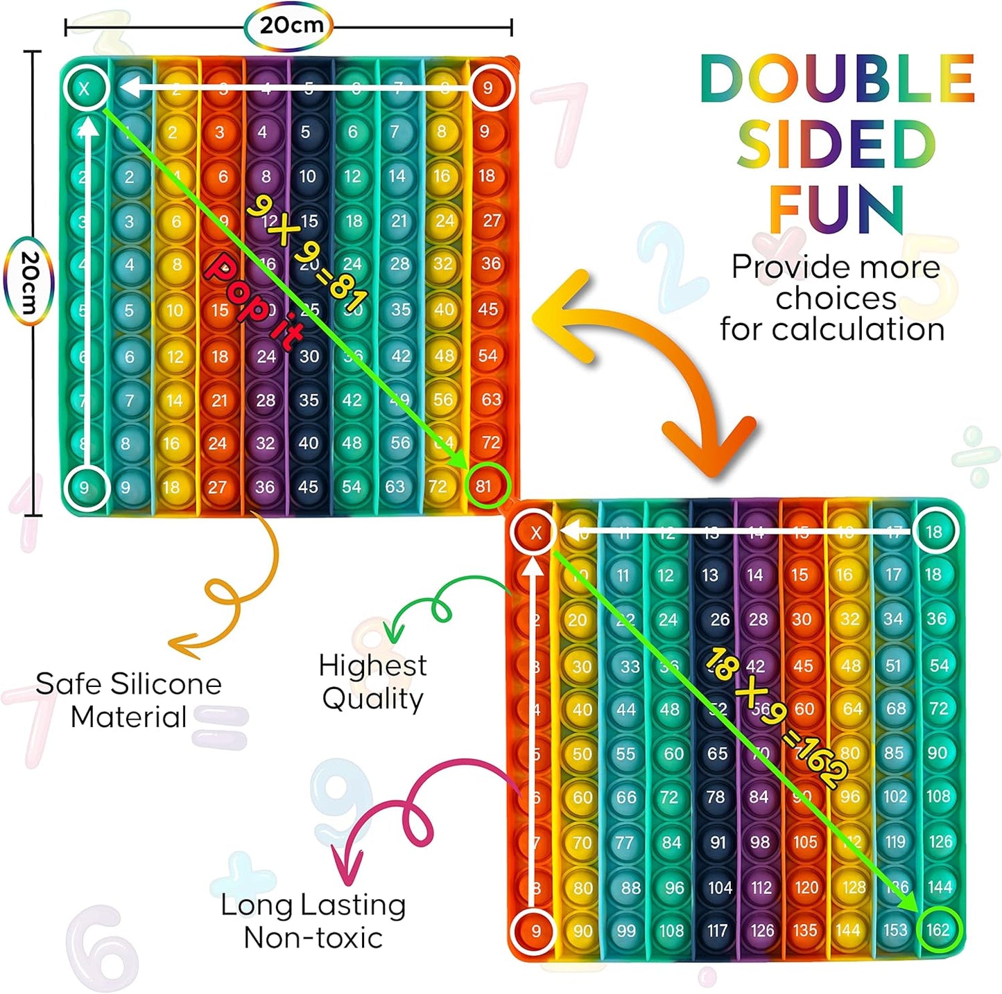 Multiplication Pop It Double Sided Math Game with Numbers Reversible on Both Sides Manipulatives Education Tool for Fidget Sensory Type Toys for Stress Relief Anxiety Autism Adults Children