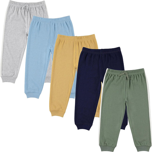 Cudlie 5-Pack Baby/Toddler Boys Jogger Pants - Lightweight Tapered Sweatpants - Lounge Jogger for Boys