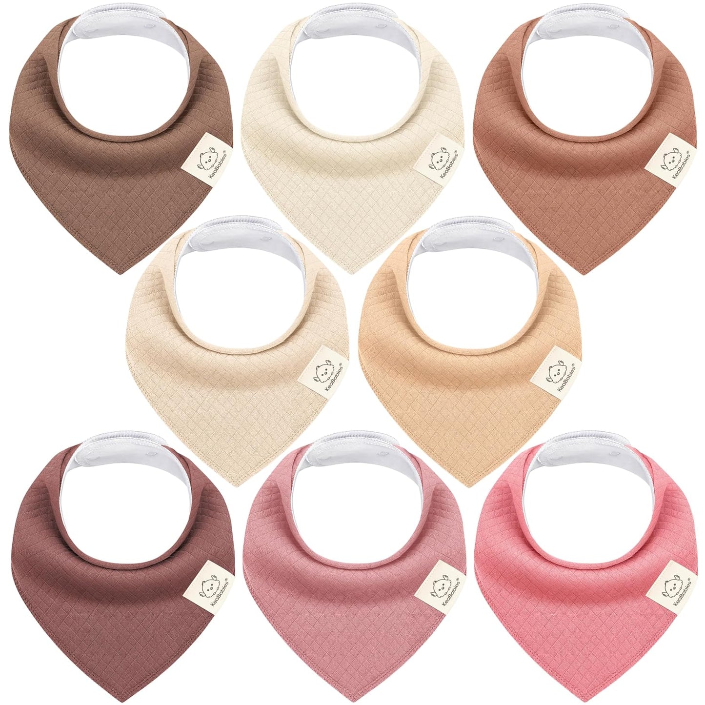 KeaBabies 8-Pack Bandana Bibs for Baby Girls, Boys - Organic Cotton Baby Bibs for Drooling & Teething Newborn, Toddler, Infant 0-36 Months, Extra Soft, Absorbent Cloth with Snaps (Rosewood)