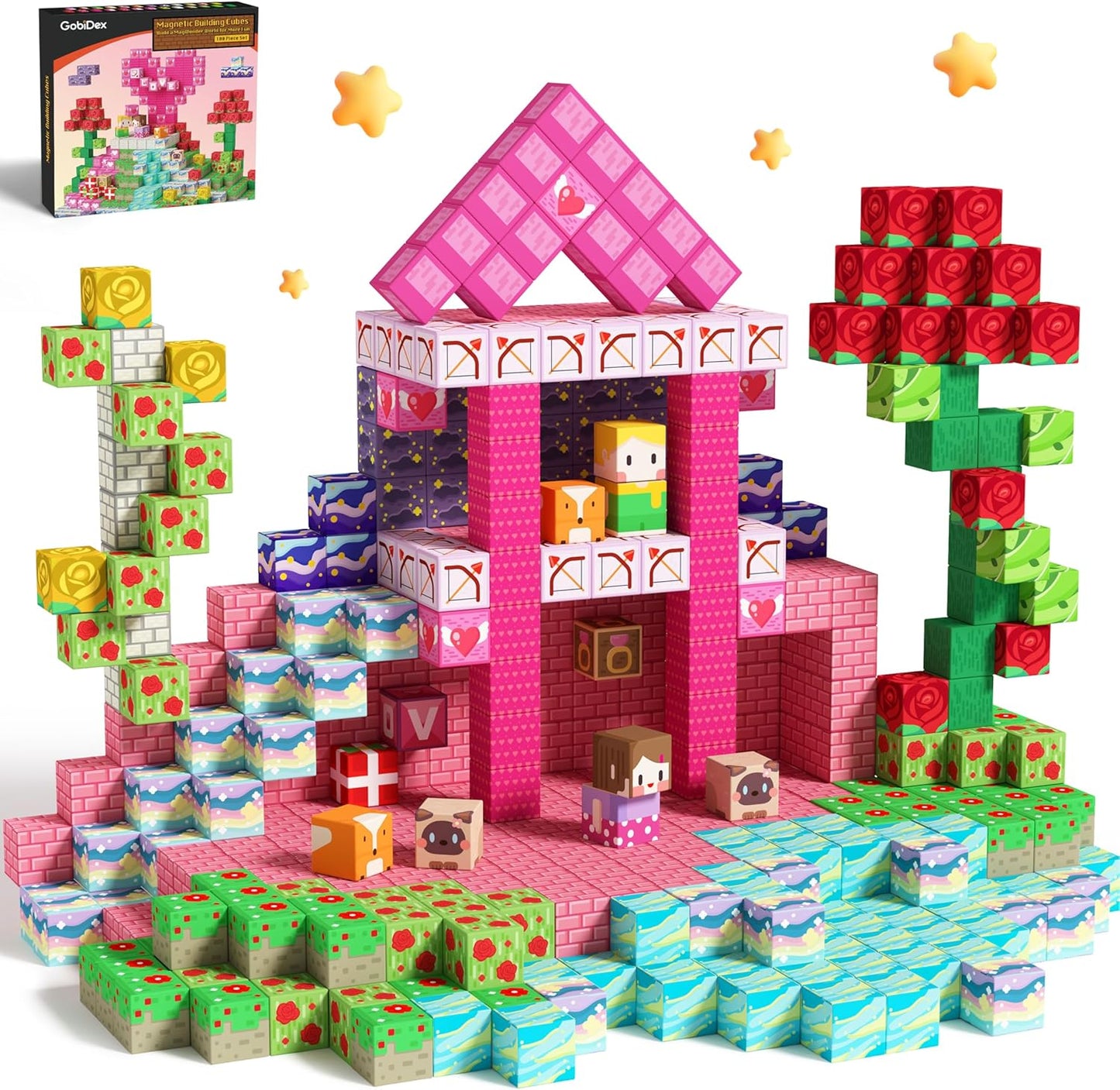GobiDex 100PCS Magnetic Blocks Princess Building Toys for Girls Age 3+, Game-Based Build MagWonder with STEM Magnet Construction Set, Sensory Gifts for Kids Birthday (1 inch)
