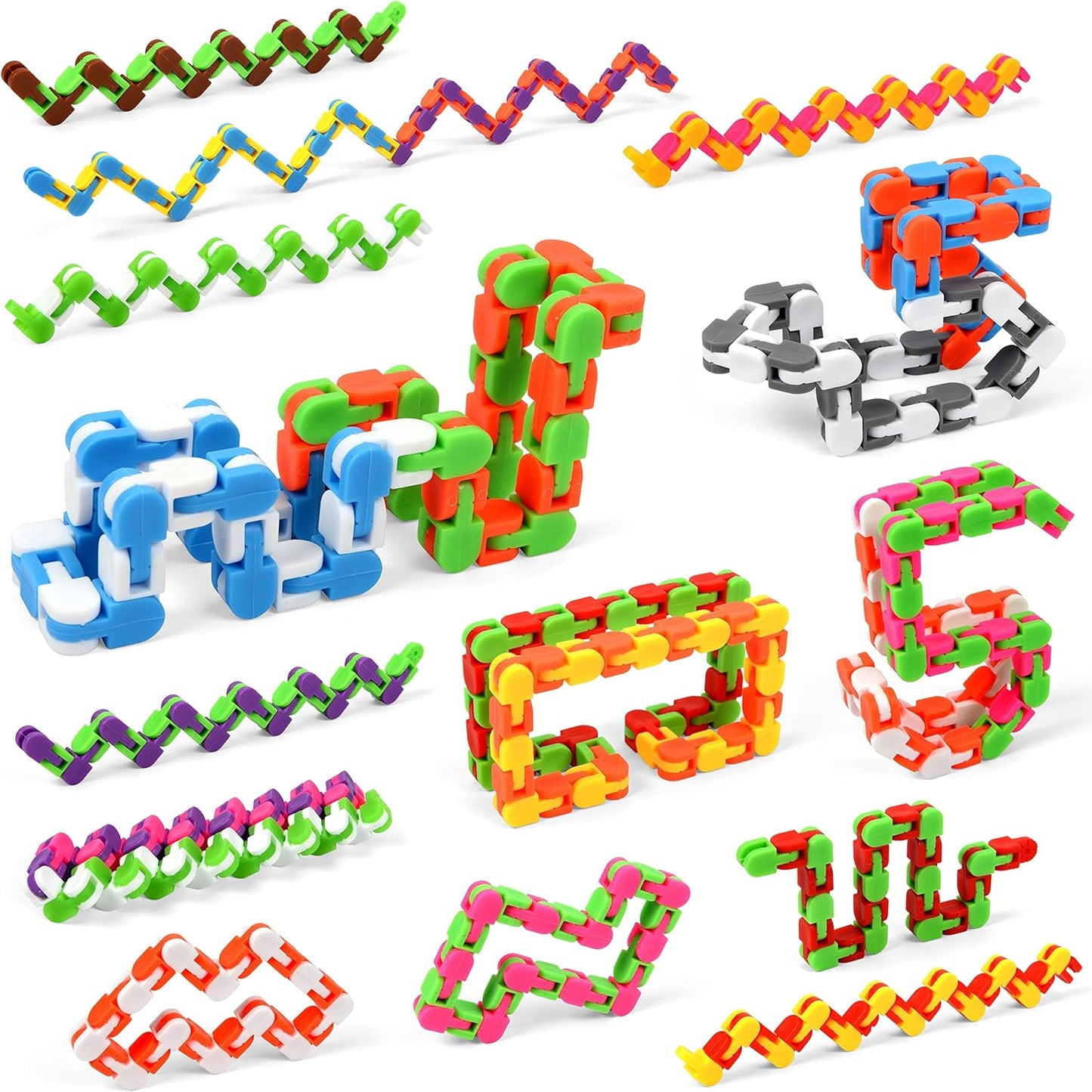 46 Pack 24 Links Wacky Tracks Snap and Click Fidget Toys,Fidget Snake Toy for Party Favors,Plastic Chains Finger Sensory Toys,Stress Relief Toys for Kids