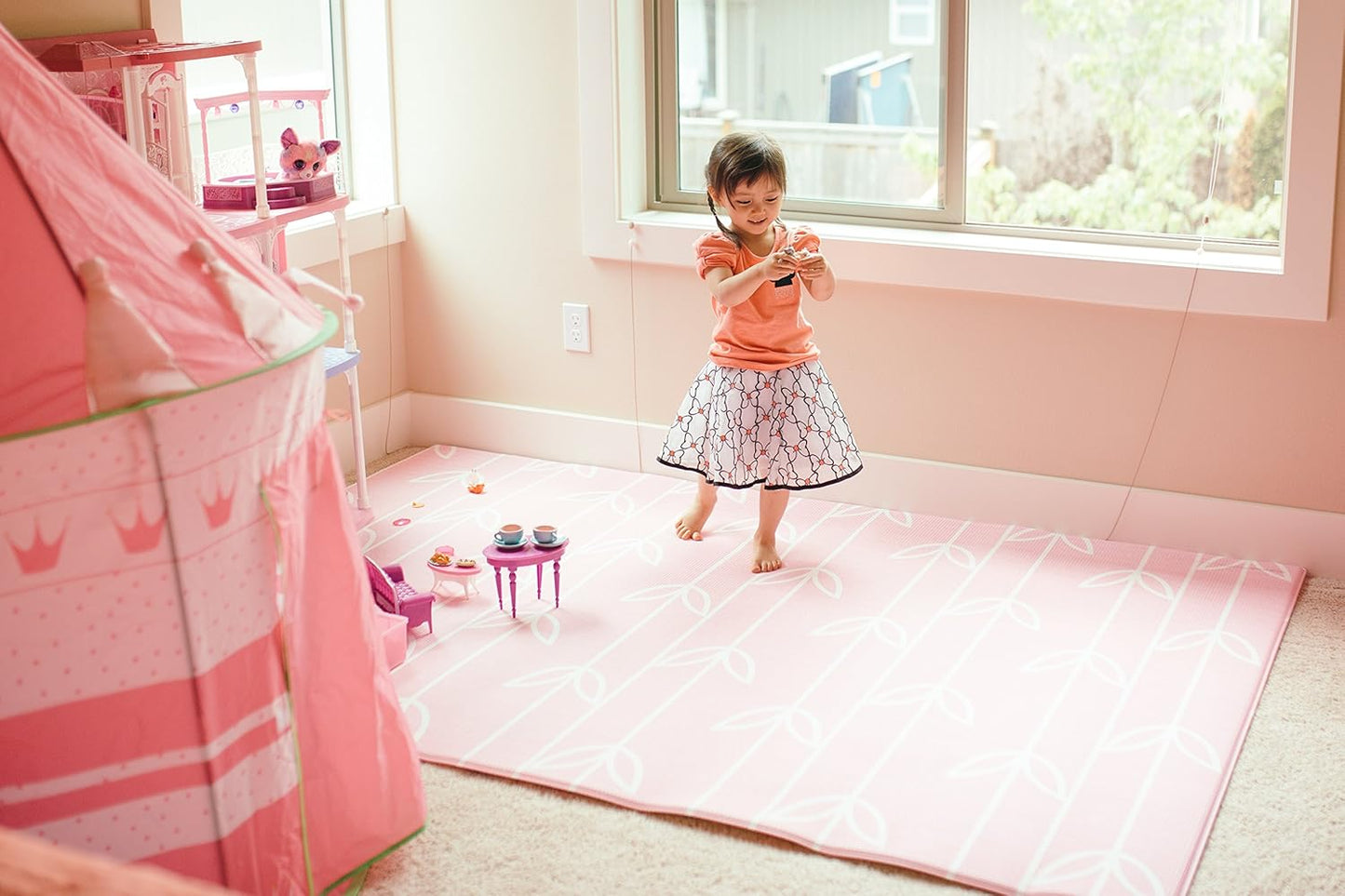Baby Care Play Mat (Large, Sea Petals - Pink) 82'' x 55'' Original One-Piece Reversible Rollable Waterproof Play Mat for Infants, Babies, Toddler, and Kids