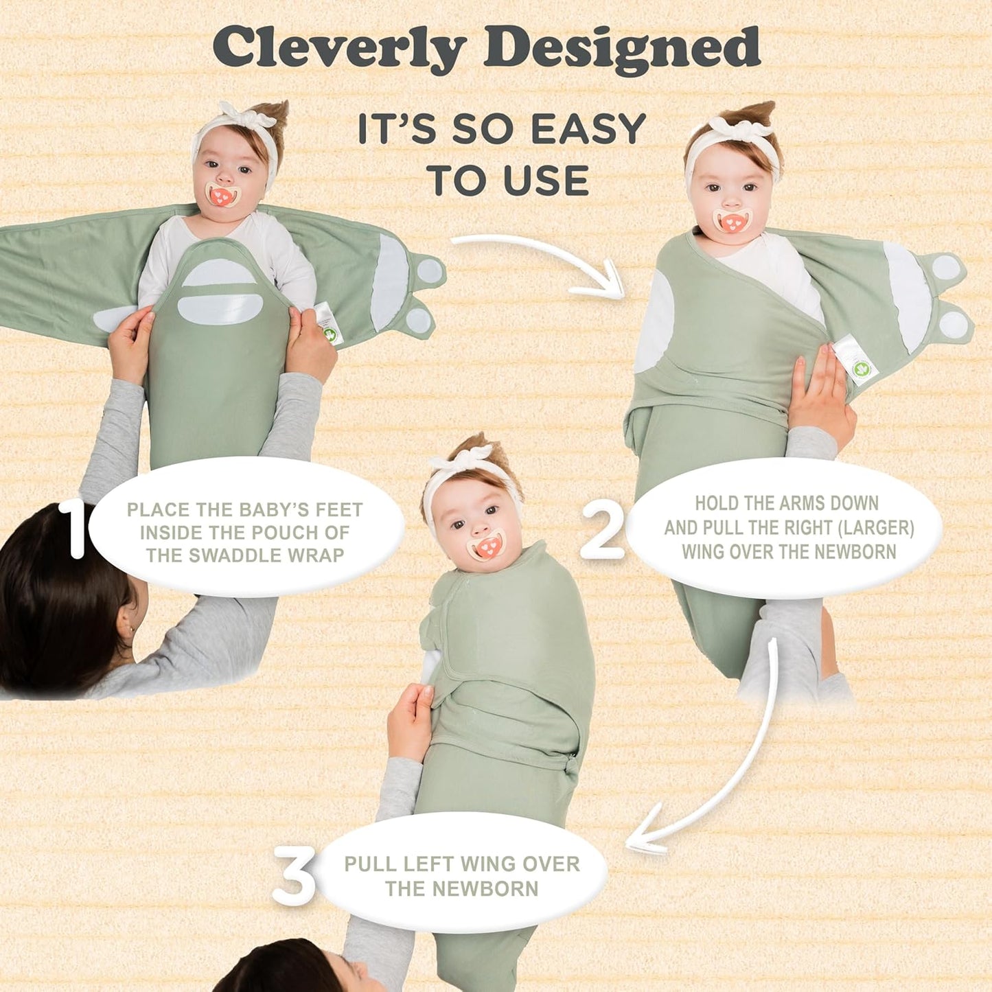 Bublo Baby Swaddles for Newborns – 3-Pack Infant Swaddles 0-3 Months – Adjustable Swaddle Sleep Sack – Soft Organic Cotton Baby Wrap for Safe & Cozy Sleep (Olive-Pastel Green)